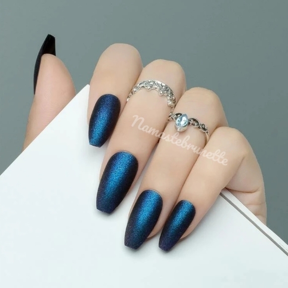 2/$16 Royal Blue Matte Coffin Press On Nails - Picture 1 of 16